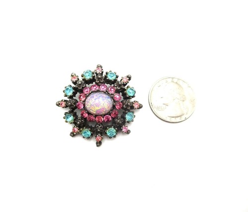 Conjunto de joyas de diamantes de imitación de ópalo de fuego azul rosa Coro de colección años 40 - Imagen 6 de 9