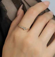 14K YELLOW GOLD DIAMOND CLUSTER RING, MINIMALIST DIAMOMD WEDDING RING