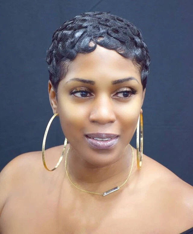 Human Hair Finger Wave Wigs Fashion Short Wig Black Pixie Cut