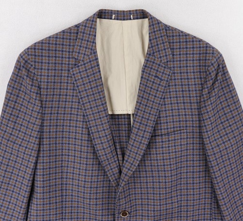 Peter Millar Sport Coat Blazer XL Blue Brown Checks 100% Wool Elbow Patches - Picture 4 of 15