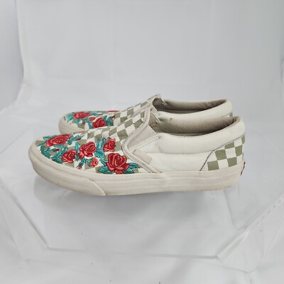 grey checkered vans with roses