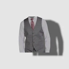 $85 Perry Ellis Portfolio Men's Gray Slim-Fit Stretch Suit Vest Waistcoat Size L
