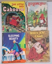 4 Vintage Large Children's HC Books-The Little Red Caboose-Red Riding Hood +