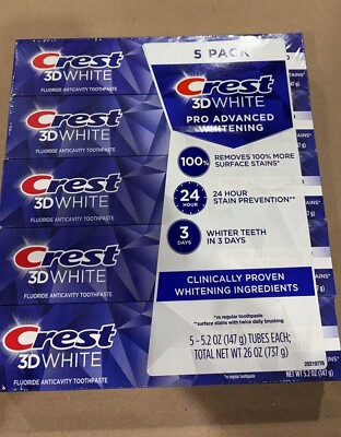 Crest 3D White Fluoride Anticavity Toothpaste-5 Pack  5.2 oz/147g Each