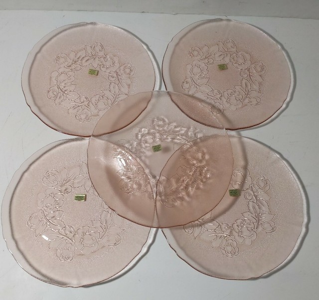 5x Vintage NOS Arcoroc France Rosa Pink (Rosaline) Frosted Glass Dinner