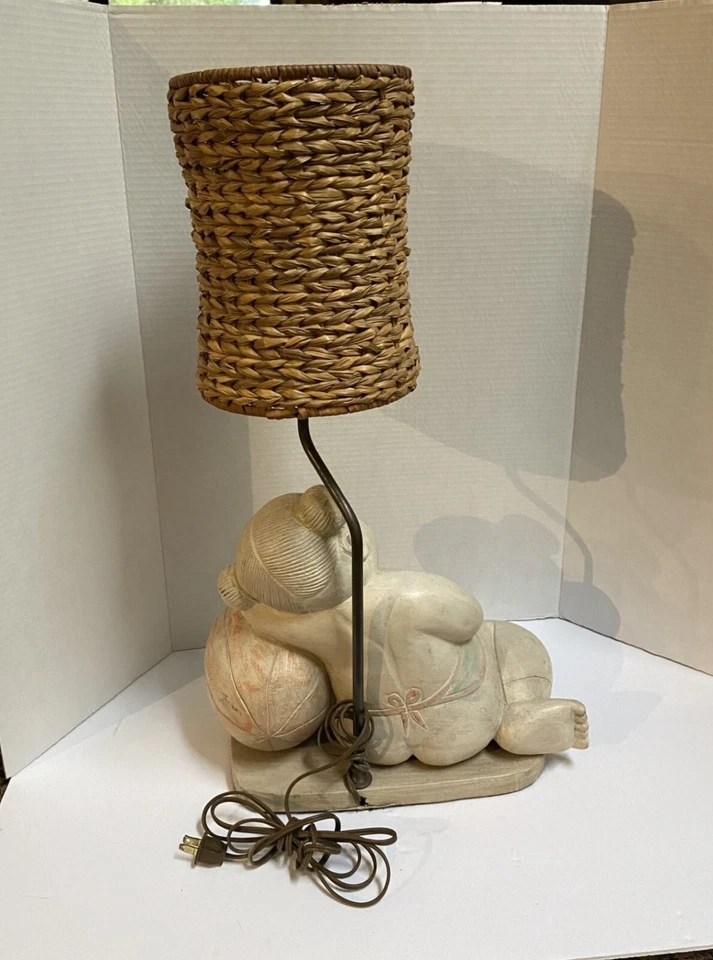 НАСТОЛЬНАЯ ЛАМПА ДЛЯ СНА РЕБЕНКА, РЕЗЬБА ПО ДЕРЕВУ ВРУЧНУЮ, ПЛЕТЕНЫЙ АБАЖУР - Изображение 4 из 4