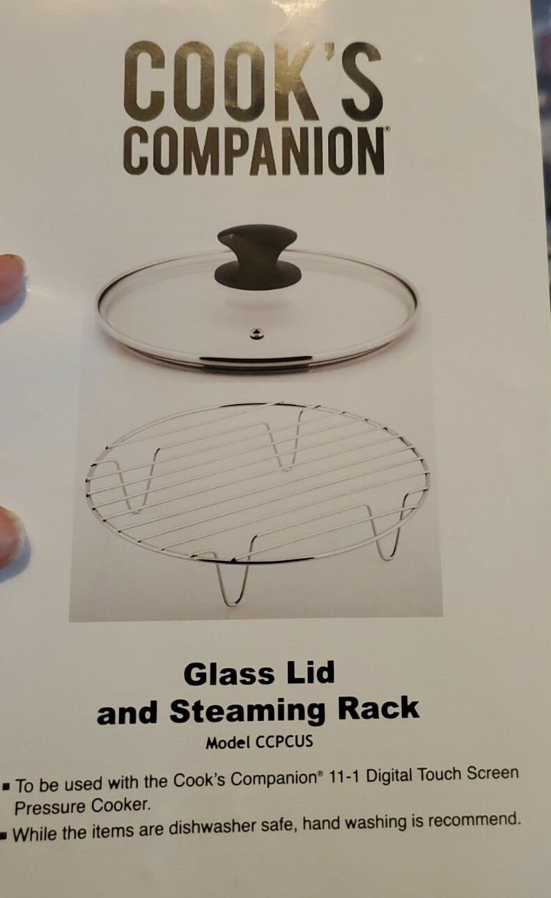 Cooks Companion Glass Lid and Steaming Rack 8", for use w pressure cooker
