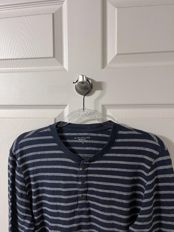 Men’s Structure Slim Fit Size M Dress T Shirt Navy Blue  - Image 2 of 3