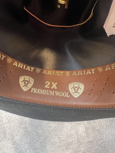 Ariat Hat Cowboy Fitted Mens 7 1/4 Black 2X Premium Wool Western Buckle Detail - Picture 4 of 11