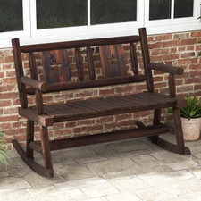 Garden Bench Rocking Wooden Double Patio Outdoor Rustic Brown Wood Rocker Seat