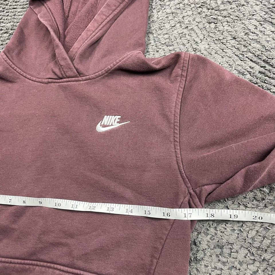 Nike Kids L Burgundy Pullover Hoodie Swoosh Logo Fleece Lined Kangaroo Pocket - Image 2 of 4