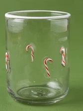 Anthropologie Holiday Christmas Candy Cane Festive Icon White Rim Juice Glass  B