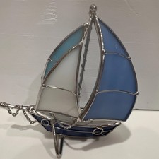 Stained Glass and Wire Nautical Sailboat Sculptures