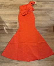 One Shoulder Bow Front Party Gown Woman’s Size: Medium OrangeRed Tone NWOT