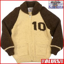 KANATA Cowichan Knit Sweater Number Pattern Brown Beige Canada Made XL F/S