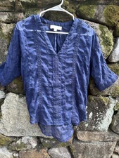 Olive and Oak Floral Embroidered Tunic Navy Blue Top BOHO Sheer Women’s  XS