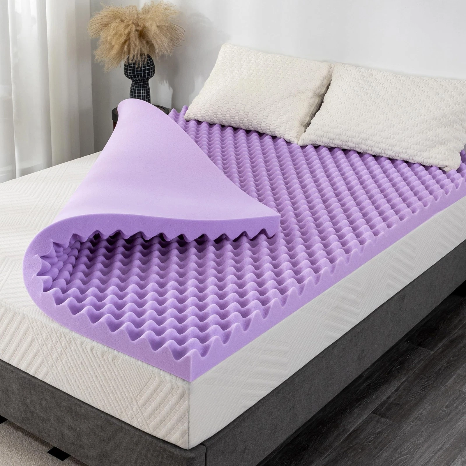 2 Inch Egg Crate Queen Memory Foam Mattress Topper, Lavender Queen, Purple