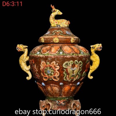 15'' Keramik Gemälde 8 Glückseliges Symbol Beast Ohr Hirsch Crock Pot Jar