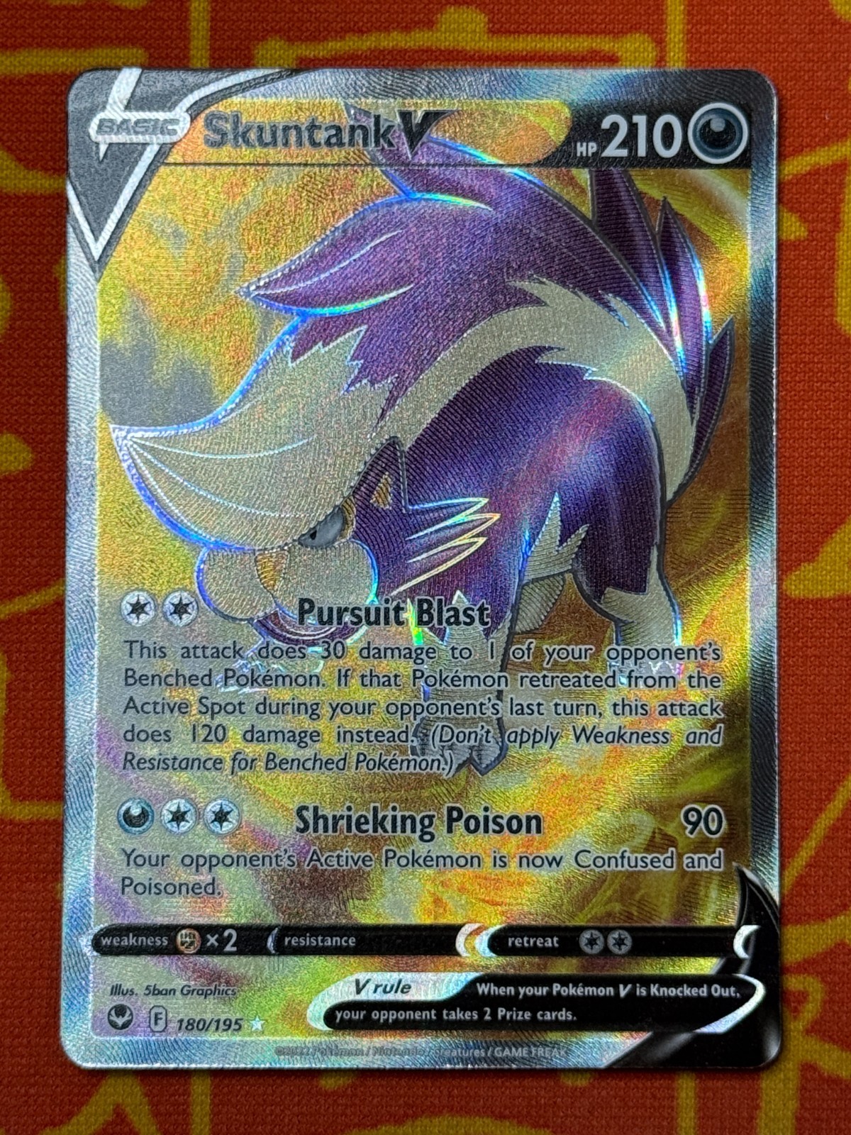 POKEMON TCG SKUNTANK V 180/195 FULL ART NEAR MINT SILVER TEMPEST