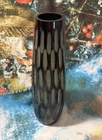 Vintage Murano Hand Blown Italian Cased Glass Vase With Cut Out Green Pattern