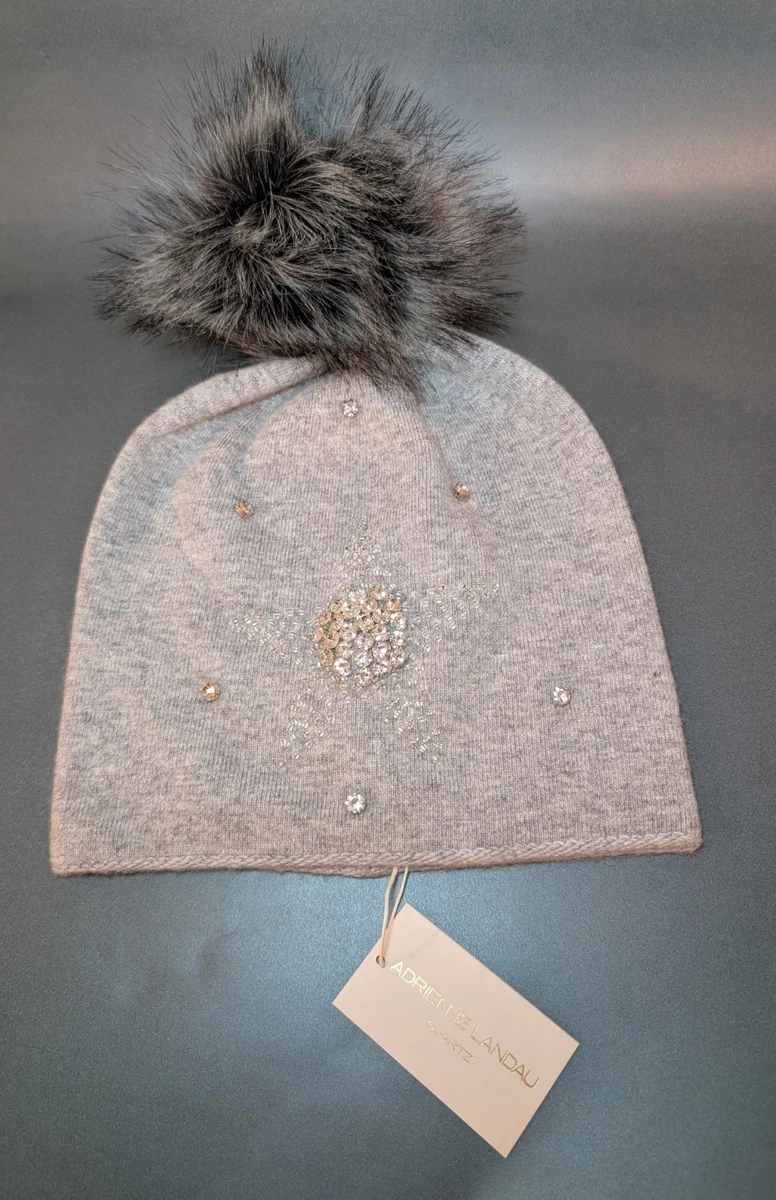 Adrienne Landau Hat Beanie Grey Studded Rhinestone Faux Fur Wool Blend Holiday Adrienne Landau Hat Beanie Grey Studded Rhinestone... | Depop main image 3