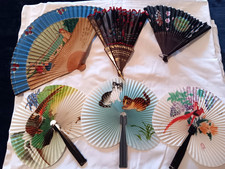Vtg. Lot of 6 Handheld Oriental Folding Fans So Pretty
