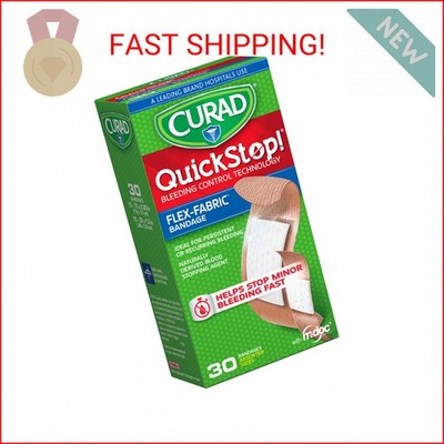 CURAD QuickStop Bleeding Control Flexible Fabric Bandages, Assorted Sizes, 30 Co