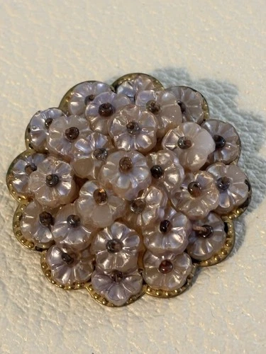 Vintage Early Unsigned Miriam Haskell Frank Hess Molded Glass Flowers Brooch