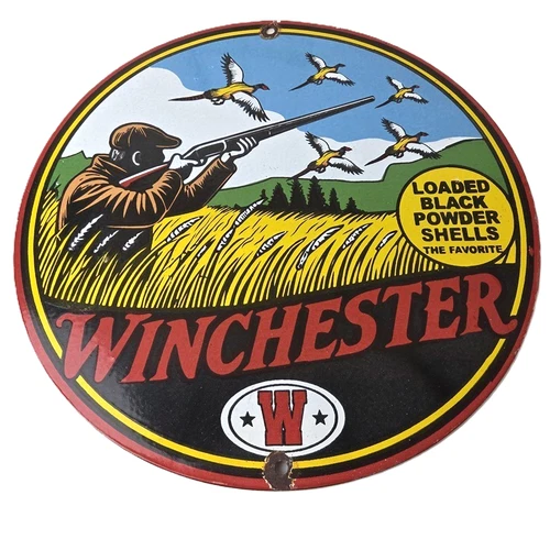 Vintage Winchester Porcelain Sign - Powder Shot Gun Shells Gas Pump Sign