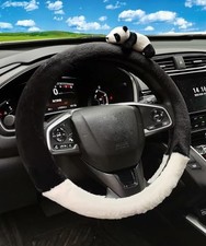 Cute 3D Panda Auto Steering Wheel Cover, Fashion Cartoon Style Car Black White