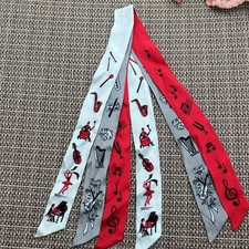Vintage Pure Silk Tri-Tie Japan Baar Beards Inc Women  s Hair Tie Scarf Music 
