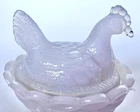 Antique Vallerysthal Mini Hen on Nest Milk Glass Covered Dish Raised Mark