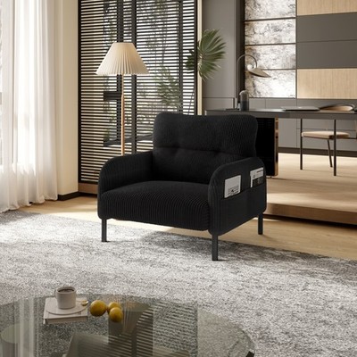 Black Corduroy Fabric Comfortable Single Person Wide Seat Chair For Living Room
