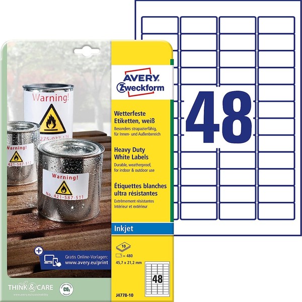 Avery Zweckform Folien-Etiketten Wetterfest 45,7 X 21,2 Mm Weiß 480 Etiketten-image