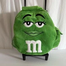 M&M Green M&M Backpack Roller Wheels Rolling Backpack Travel Bag