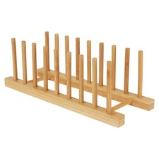 Bamboo Dish Drying Rack Kitchen Cabinet Organizer, Plate Pot Lid Organizer, W...