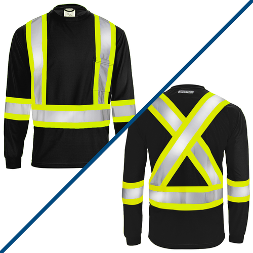 5 Black Hi Vis Shirt ANSI Class 1 Reflective Safety Long Sleeve HIGH VISIBILITY - Picture 3 of 11