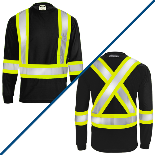 Black Hi Vis Shirt ANSI Class 1 Reflective Safety Long Sleeve HIGH VISIBILITY - Picture 1 of 9