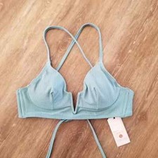 NWT Shade Shore Green Ribbed Bikini Top Size 32B