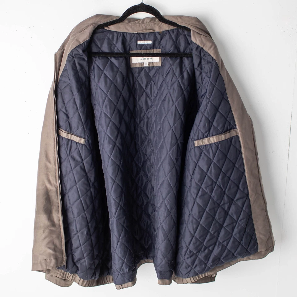 Abrigo chaqueta Perry Ellis Portfolio microfibra 6x marrón con cremallera para hombre Foto 4 de 4