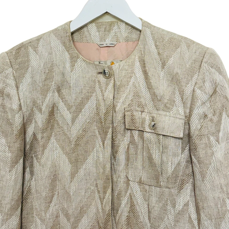 Chaqueta Blazer De Colección Liz Claiborne Lino Bolsillos con Botones Mujeres Talla 4 Safari Beige Foto 4 de 4