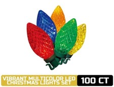 100-Count Multicolor LED Diamond-Cut C9 Christmas Lights with Green Wire, 59.6',