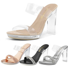 Women High Chunky Block Heel Sandals Open Toe Wedding Dress Shoes