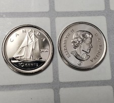 ONE(1) X BU UNC 2020 CANADA 10 CENTS DIME QUEEN ELIZABETH II BOAT COIN FOREIGN
