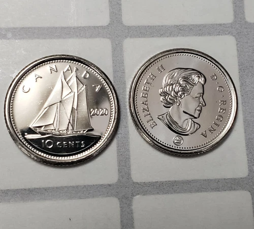 ONE(1) X BU UNC 2020 CANADA 10 CENTS DIME QUEEN ELIZABETH II BOAT COIN FOREIGN
