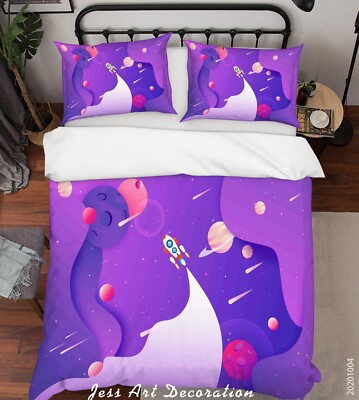 3D Rocket Space Illustration Quilt Cover Set Bedding Sets Pillowcases Queen 61