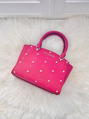 NWT Michael Kors Ellis Small Convertible Satchel Crossbody Bag Studs Lipstick