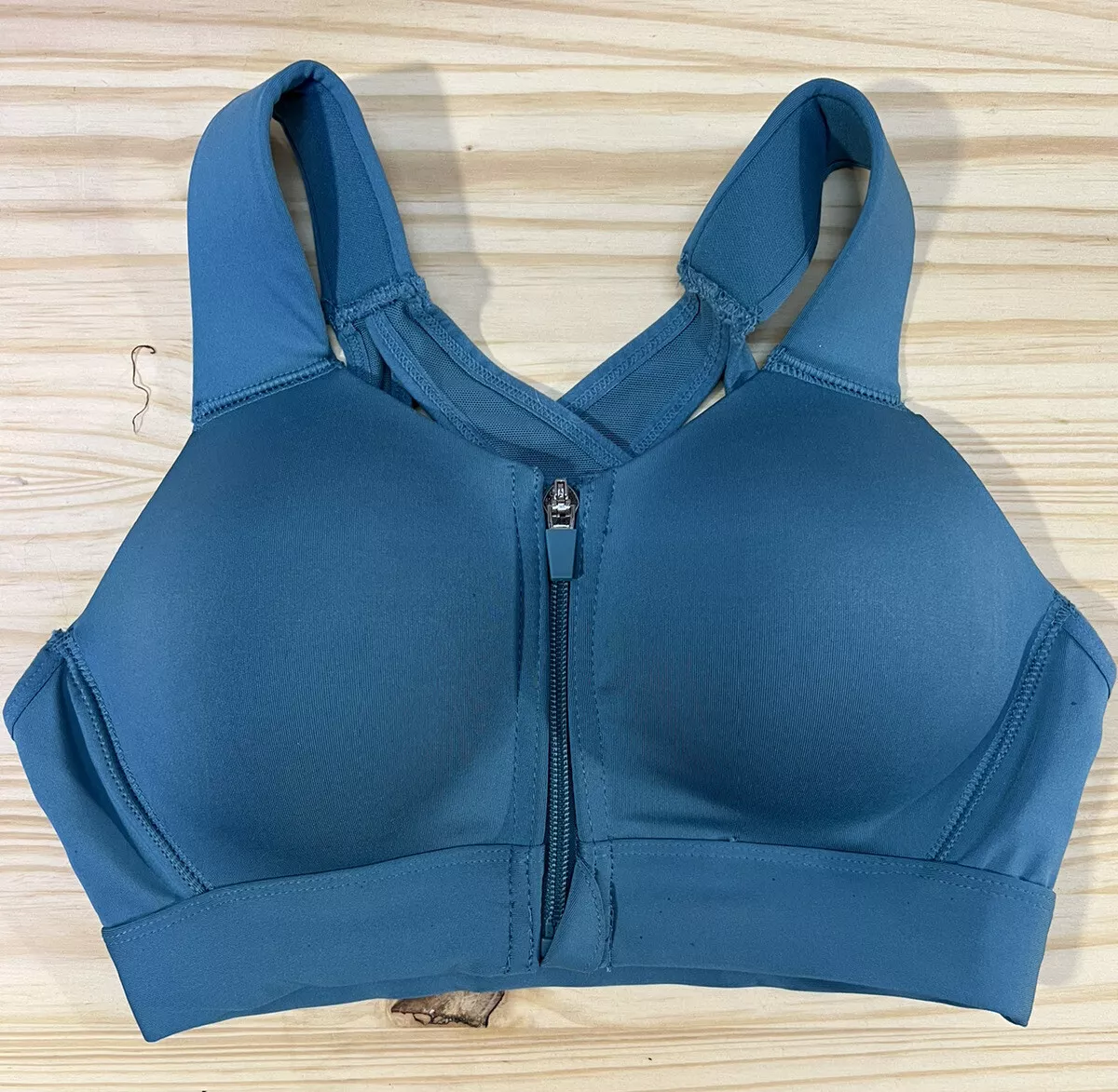 Layer 8 Maximum Support Cross back Teal Blue Size Small Bra Front Zip  Sports Bra