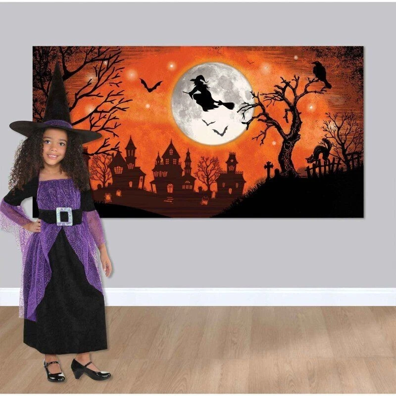 HALLOWEEN WITCH SCENE SETTER PARTY WALL DECORATION POSTER HAUNTED HOUSE CEMETERY - Image 2 of 3