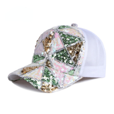 Adjustable Lady Baseball Cap Glitter Shiny Sequin Mesh Sun Hat Summer Party  Chic - Main Image